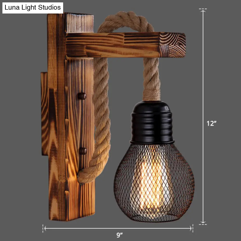 Wall Lamp Scandinavian Wood & Metal Rope Arm