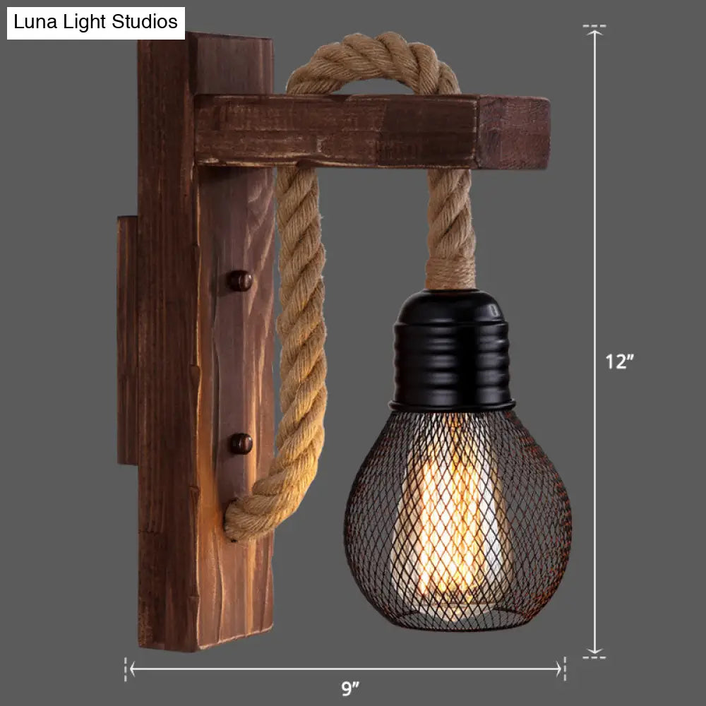 Wall Lamp Scandinavian Wood & Metal Rope Arm