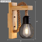 Wall Lamp Scandinavian Wood & Metal Rope Arm