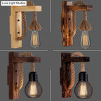 Wall Lamp Scandinavian Wood & Metal Rope Arm