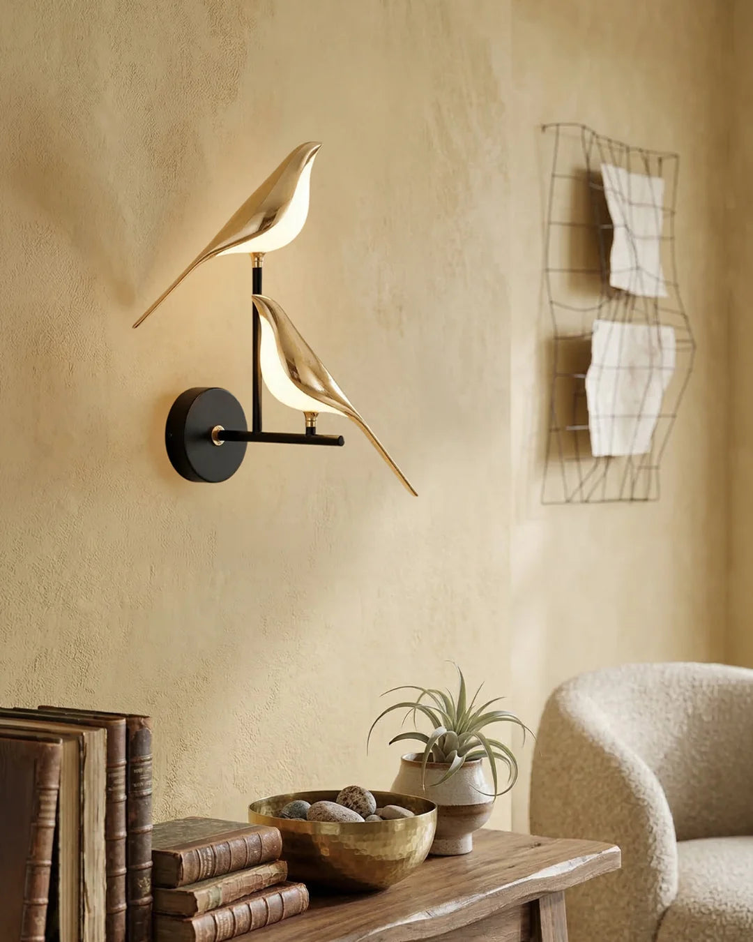 Wall Lamp Sculptural Bird Frosted Glass & Gold Finish