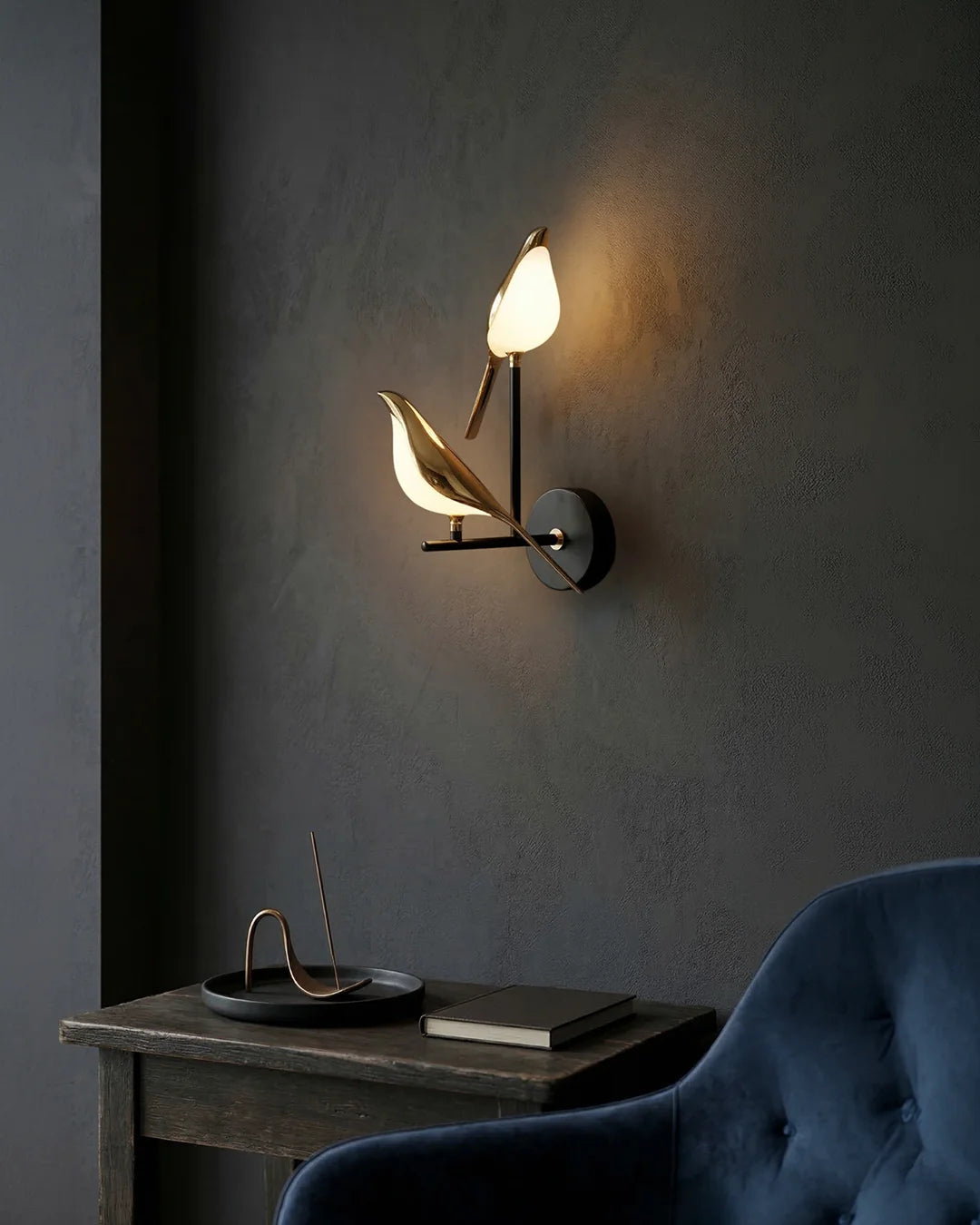 Wall Lamp Sculptural Bird Frosted Glass & Gold Finish