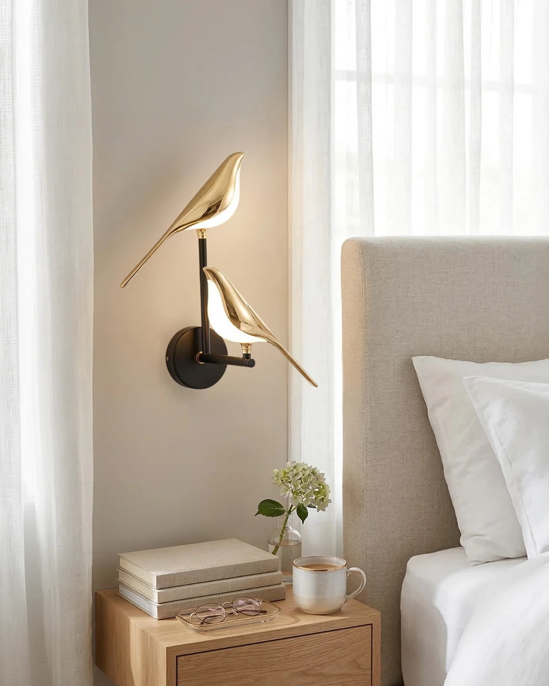 Wall Lamp Sculptural Bird Frosted Glass & Gold Finish