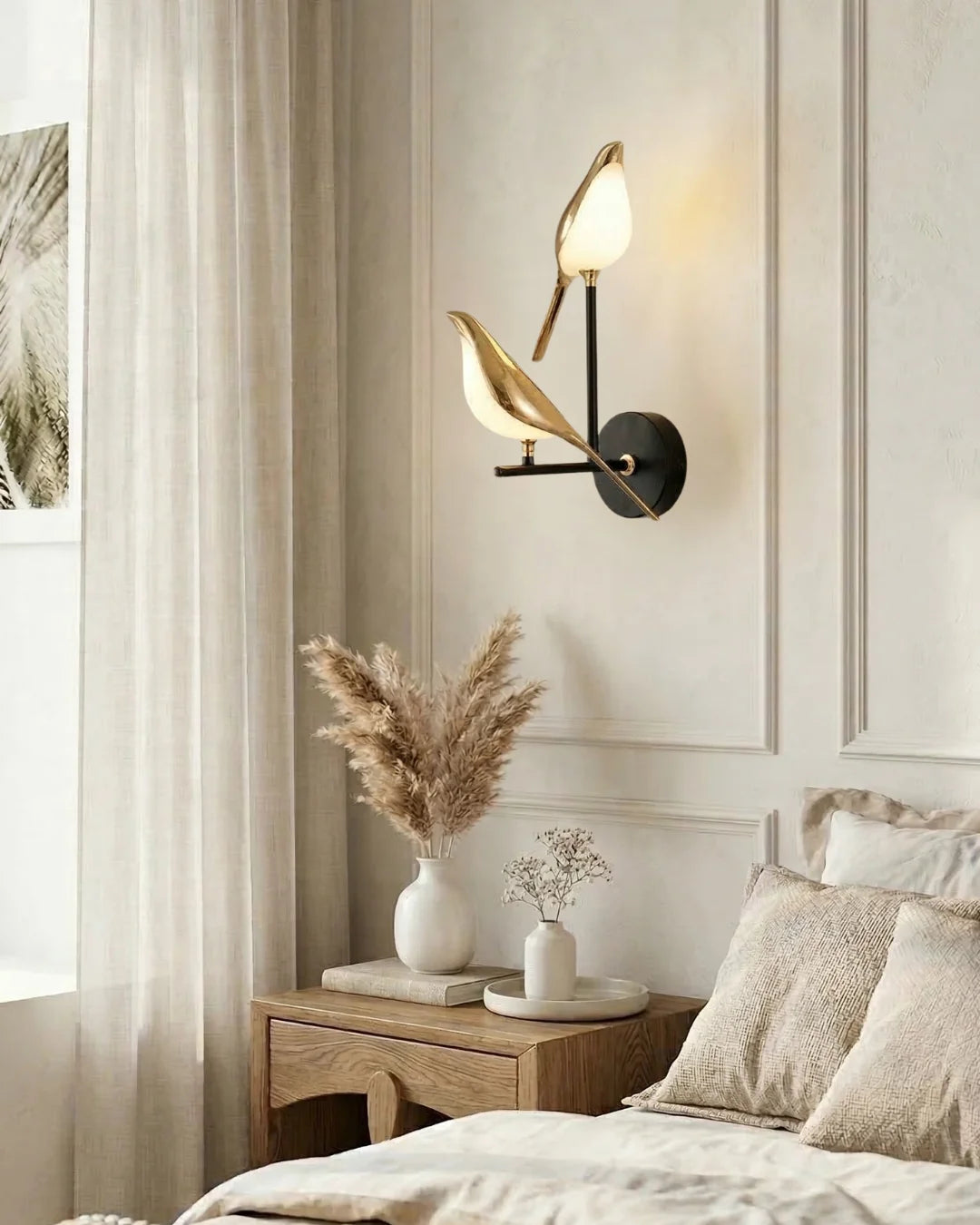 Wall Lamp Sculptural Bird Frosted Glass & Gold Finish