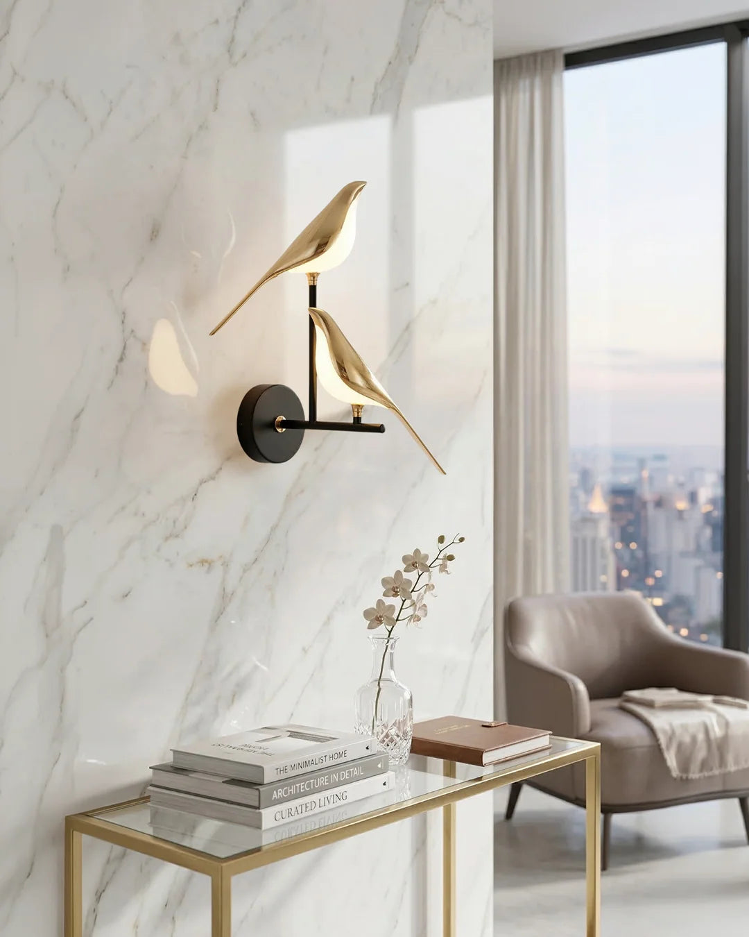 Wall Lamp Sculptural Bird Frosted Glass & Gold Finish