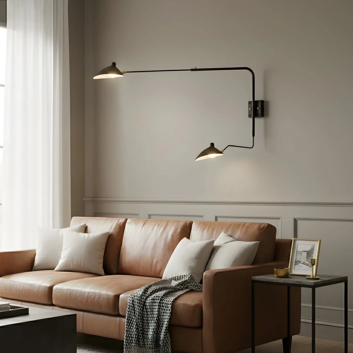 Wall Lamp Sculptural Dual Adjustable Arms Aluminum & Brass