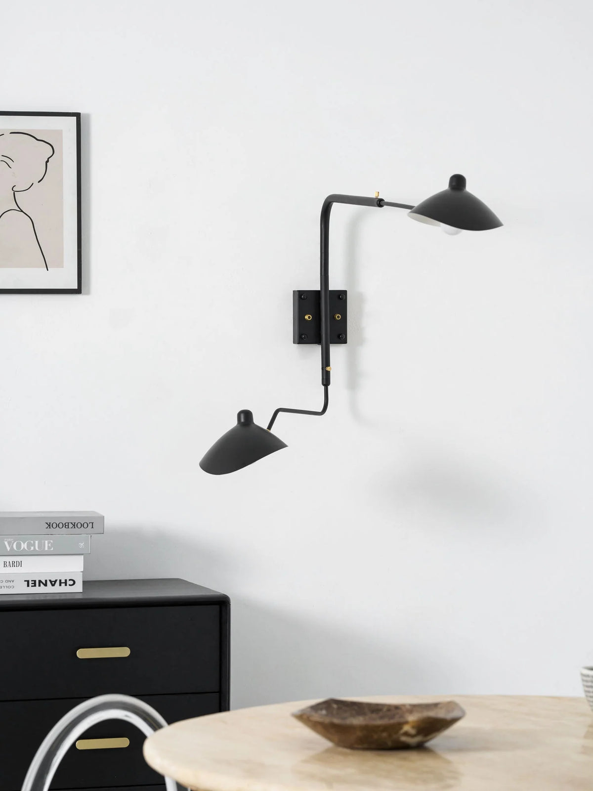 Wall Lamp Sculptural Dual Adjustable Arms Aluminum & Brass