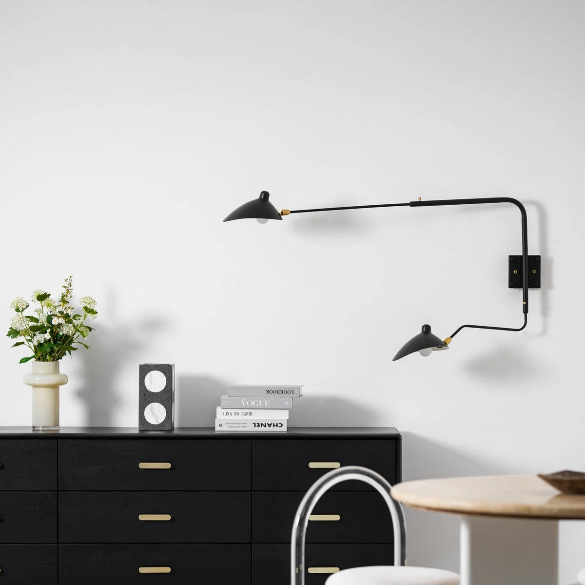 Wall Lamp Sculptural Dual Adjustable Arms Aluminum & Brass
