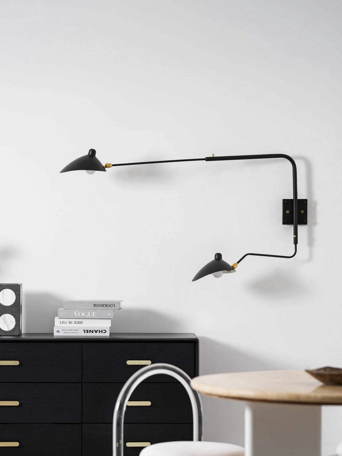 Wall Lamp Sculptural Dual Adjustable Arms Aluminum & Brass