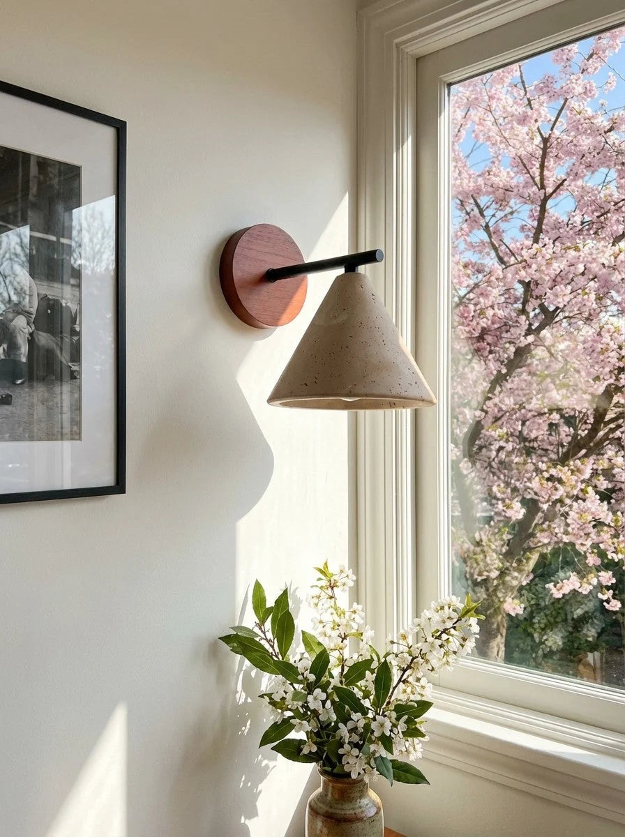 Wall Lamp Tapered Travertine Warm Indirect Light