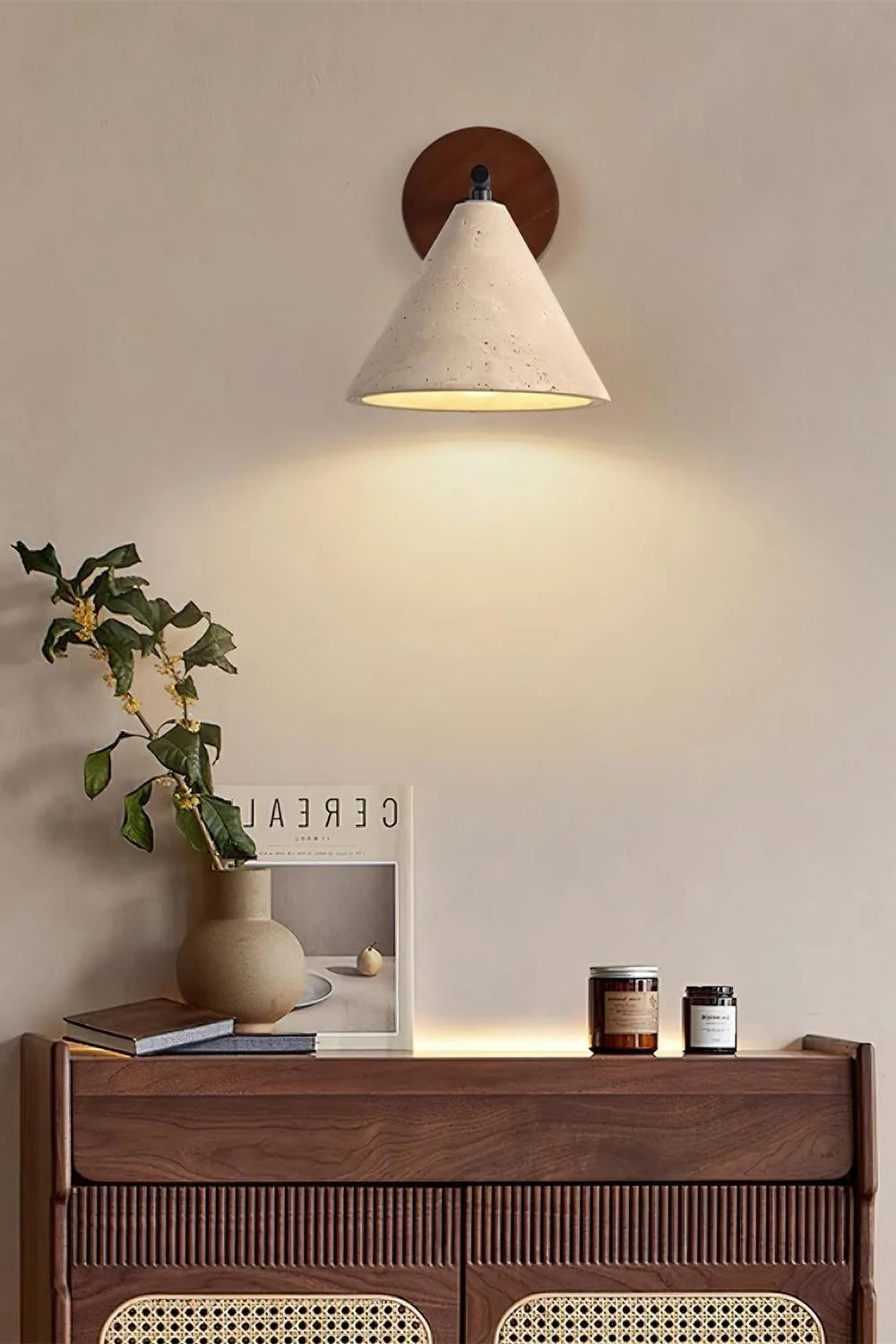 Wall Lamp Tapered Travertine Warm Indirect Light