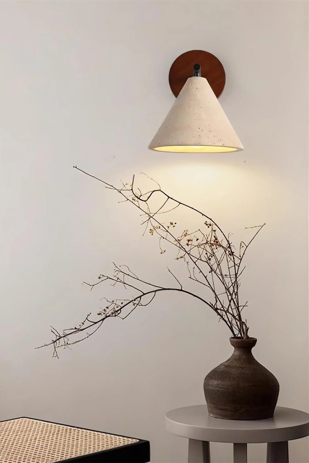 Wall Lamp Tapered Travertine Warm Indirect Light