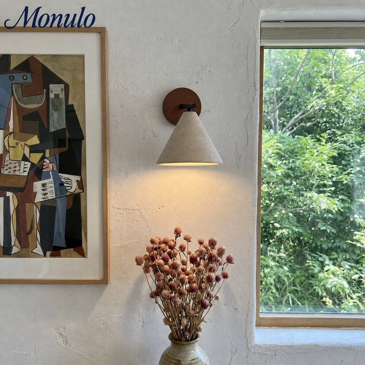 Wall Lamp Tapered Travertine Warm Indirect Light