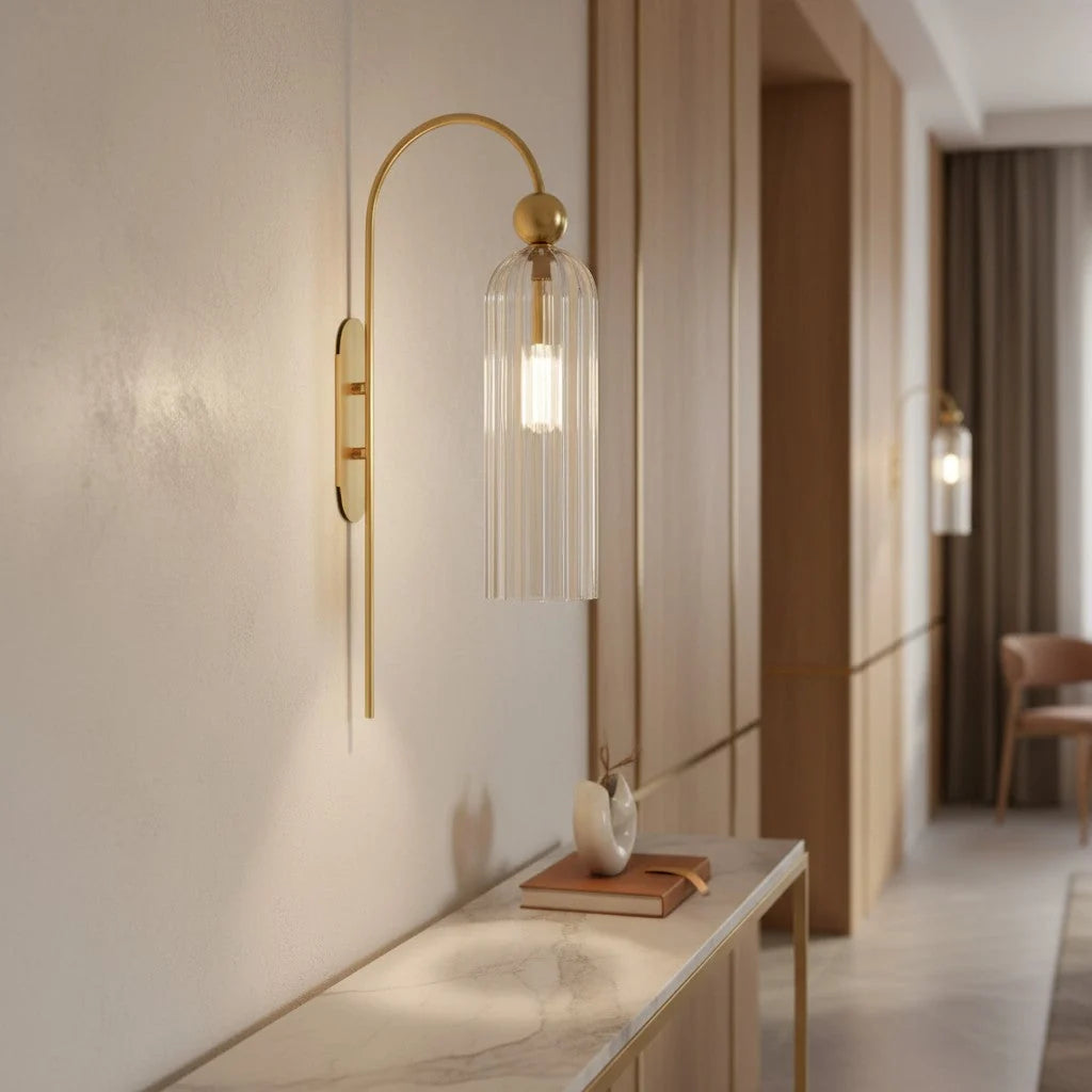 Wall Lamp Vertical Ribbed Glass Diffused Light