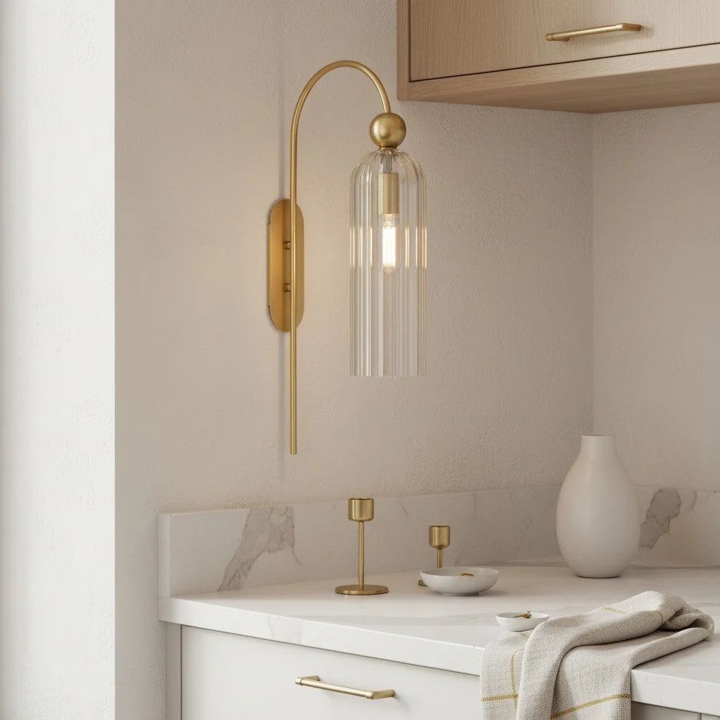 Wall Lamp Vertical Ribbed Glass Diffused Light