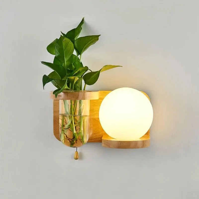Wall Lamp With Planter Wood Frame & Integrated LED