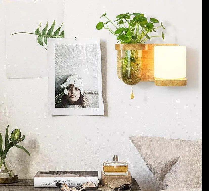 Wall Lamp With Planter Wood Frame & Integrated LED