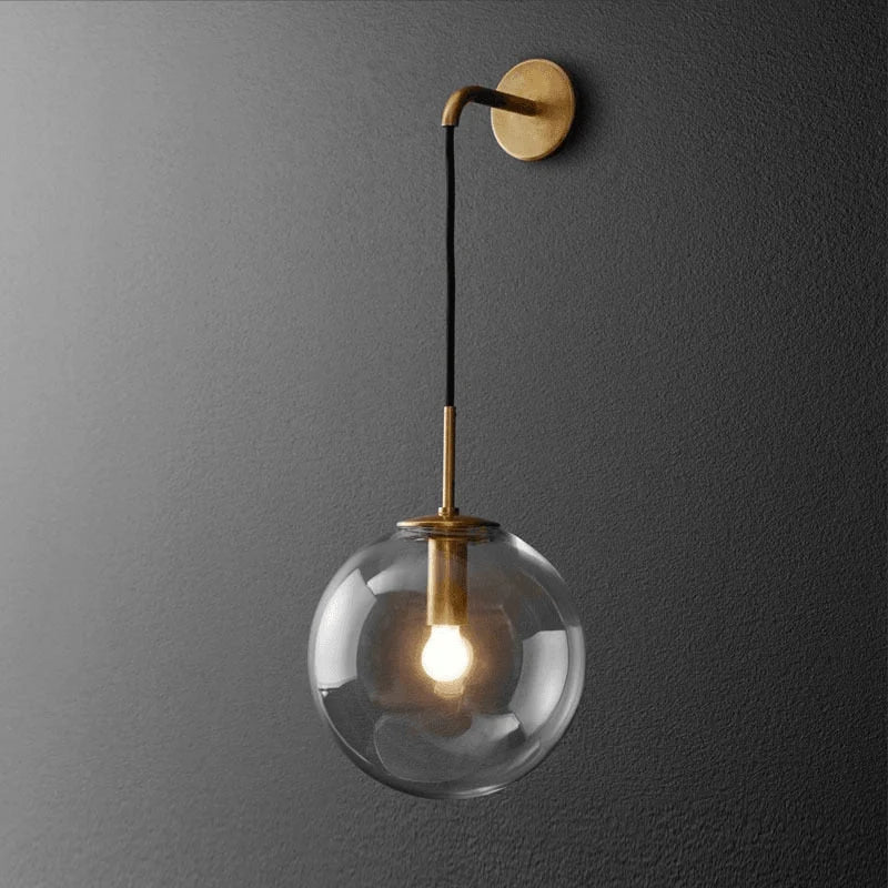 Wall Light Glass Sphere & Metal Fixture