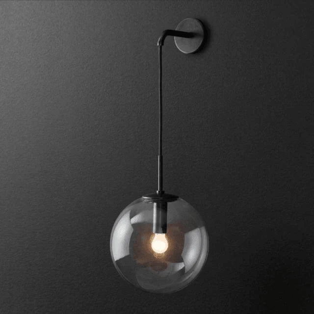 Wall Light Glass Sphere & Metal Fixture