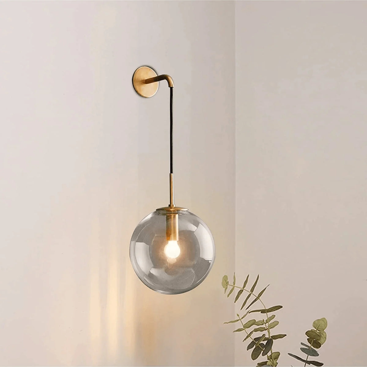 Wall Light Glass Sphere & Metal Fixture