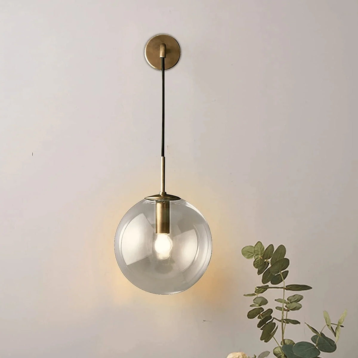 Wall Light Glass Sphere & Metal Fixture