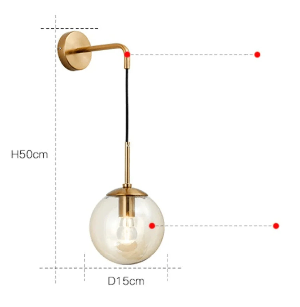 Wall Light Glass Sphere & Metal Fixture