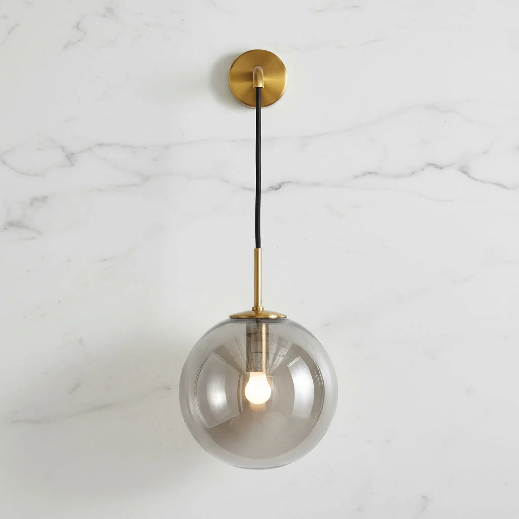 Wall Light Glass Sphere & Metal Fixture