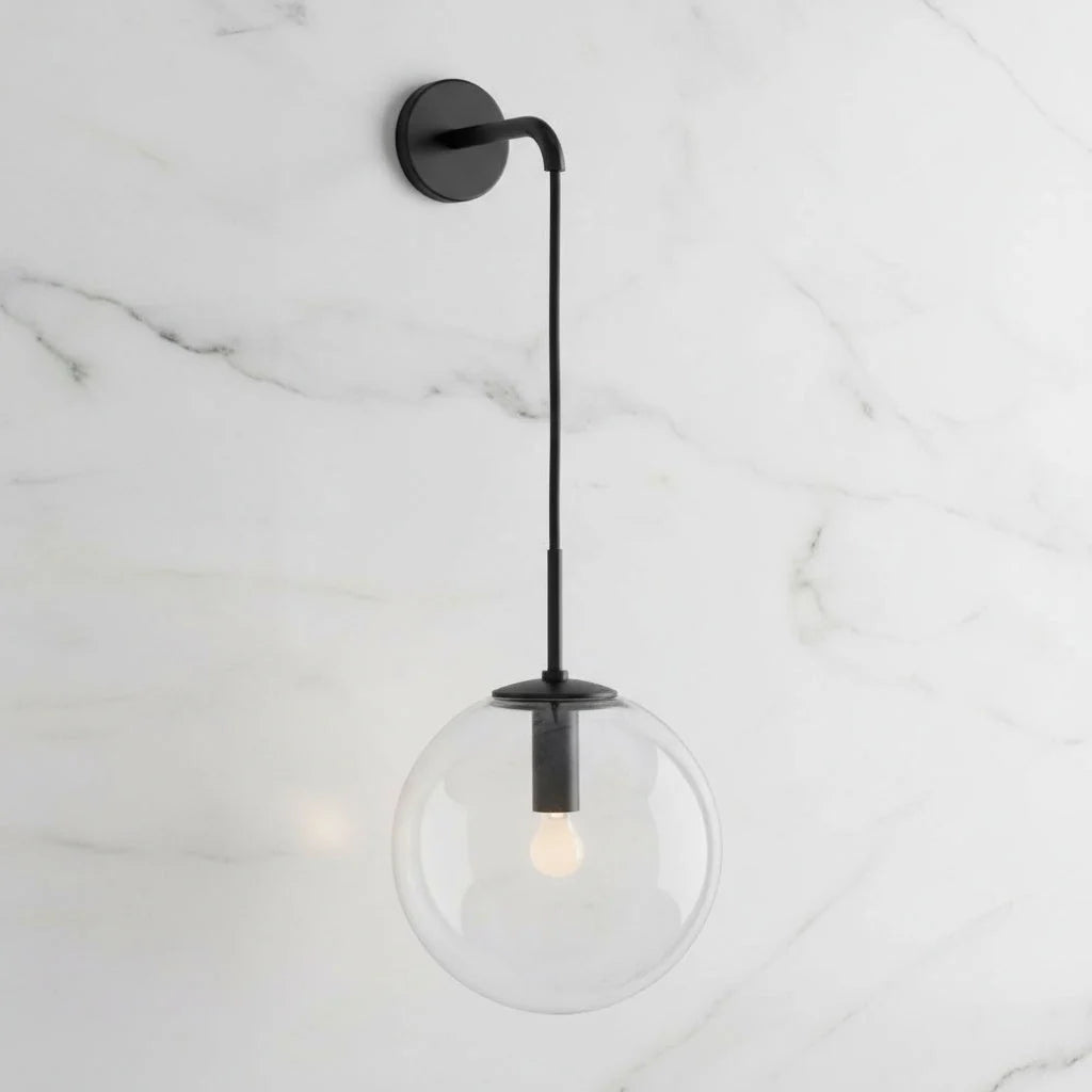Wall Light Glass Sphere & Metal Fixture
