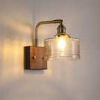 Wall Light Green Glass Scale Shade Wooden Base