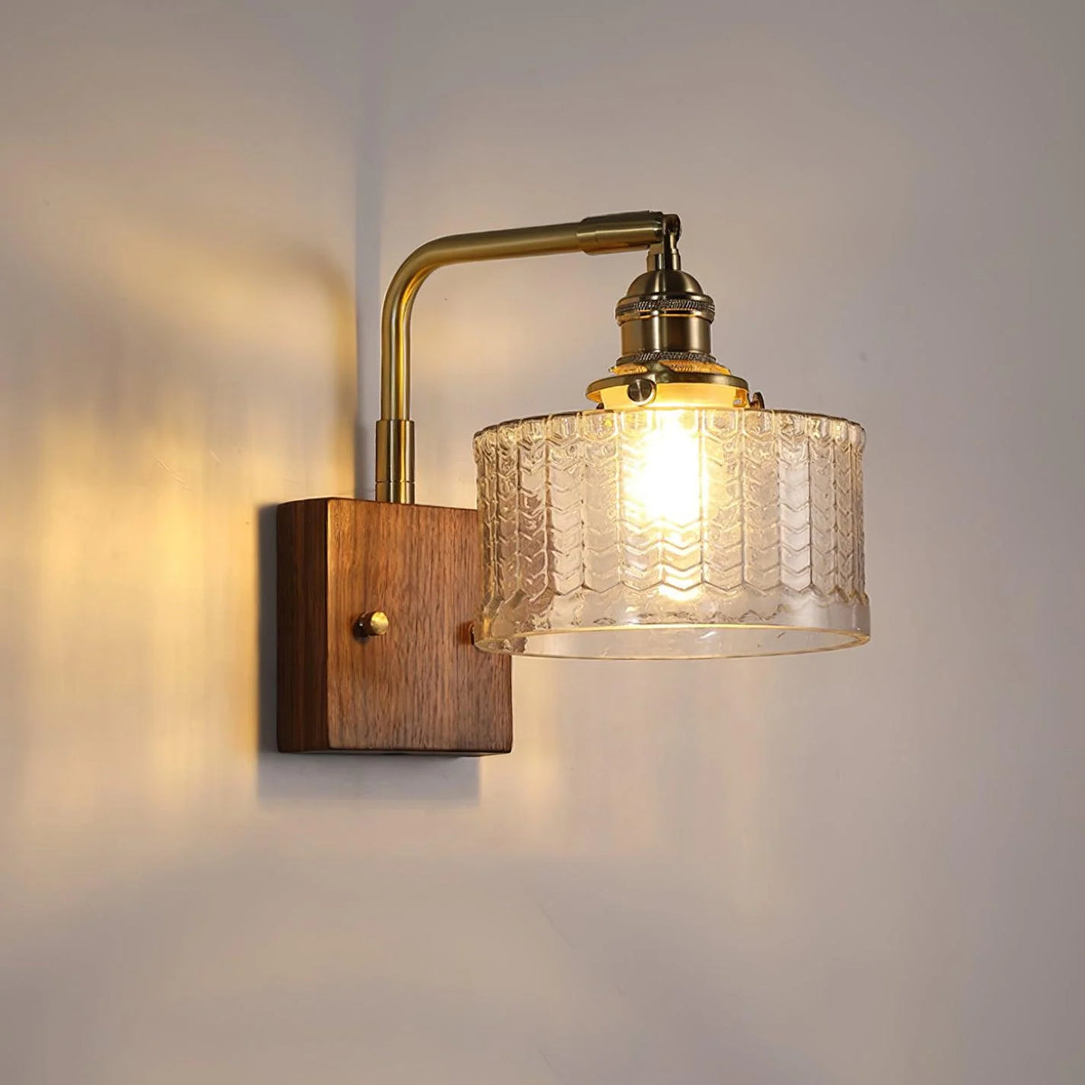 Wall Light Green Glass Scale Shade Wooden Base