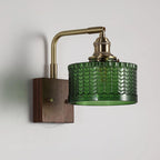 Wall Light Green Glass Scale Shade Wooden Base