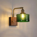Wall Light Green Glass Scale Shade Wooden Base