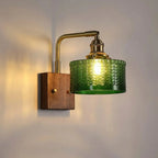 Wall Light Green Glass Scale Shade Wooden Base