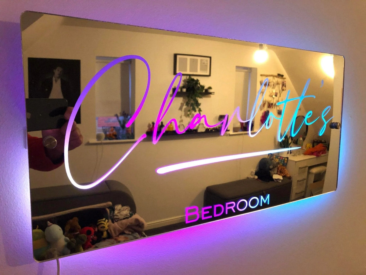 Wall Mirror Personalized Neon-Like LED Remote Option