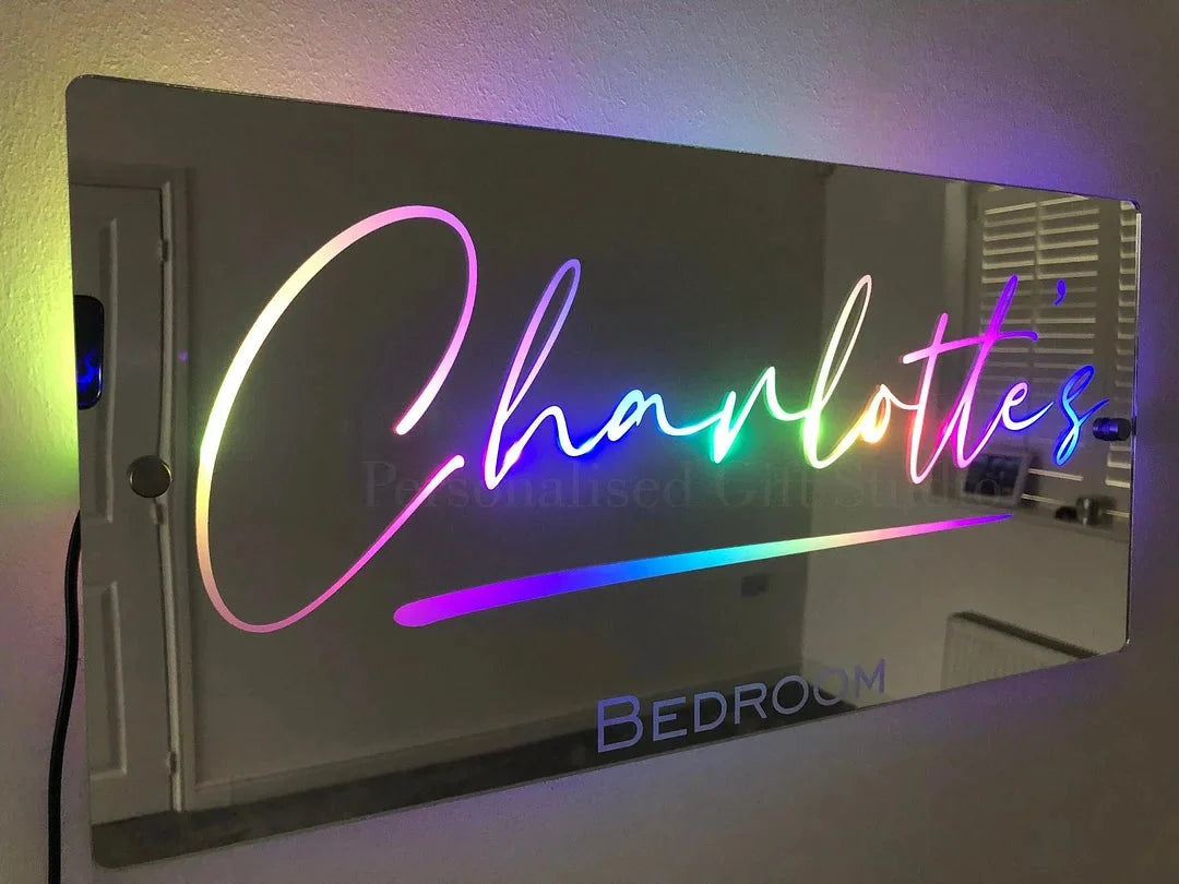 Wall Mirror Personalized Neon-Like LED Remote Option