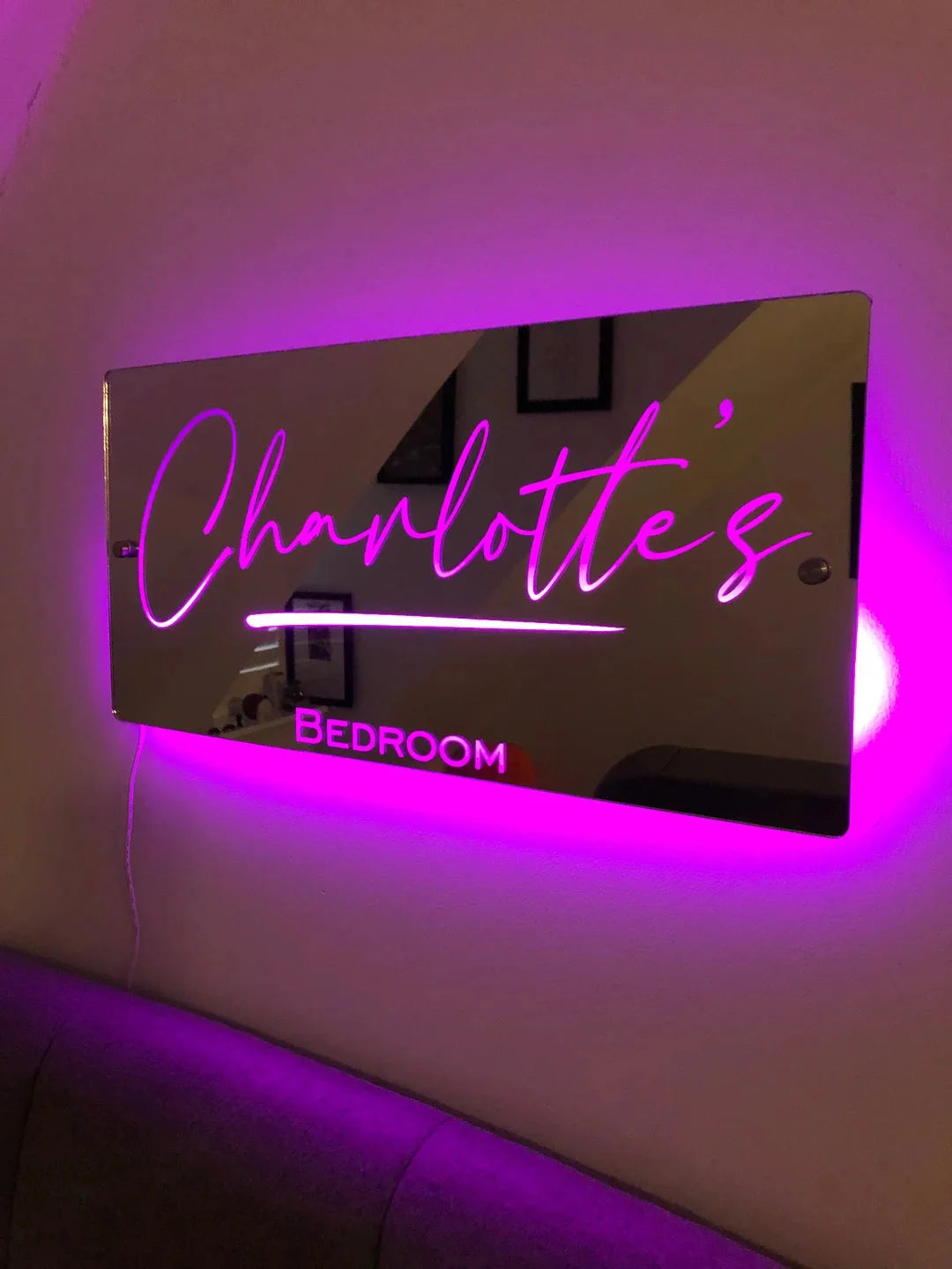 Wall Mirror Personalized Neon-Like LED Remote Option