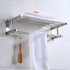 Wall-Mount Double Towel Rack Stainless Steel Hooks & Space-Saving