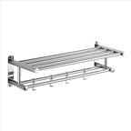 Wall-Mount Double Towel Rack Stainless Steel Hooks & Space-Saving