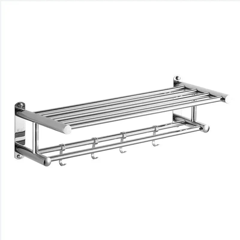 Wall-Mount Double Towel Rack Stainless Steel Hooks & Space-Saving
