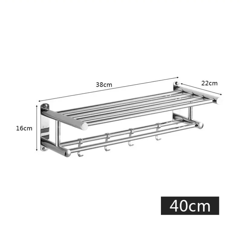 Wall-Mount Double Towel Rack Stainless Steel Hooks & Space-Saving