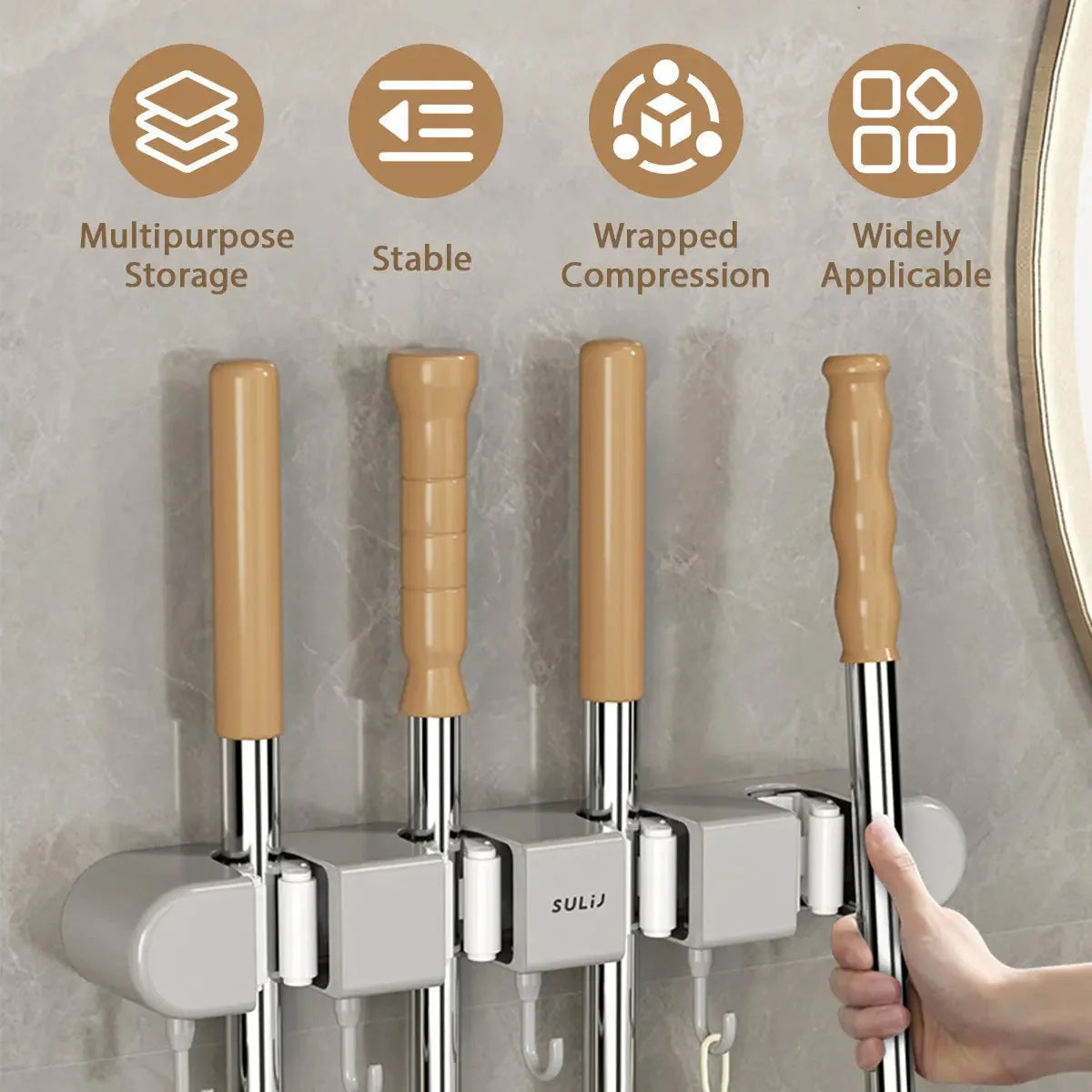 Wall Mount Organizer Space-Saving Non-Slip Clamps