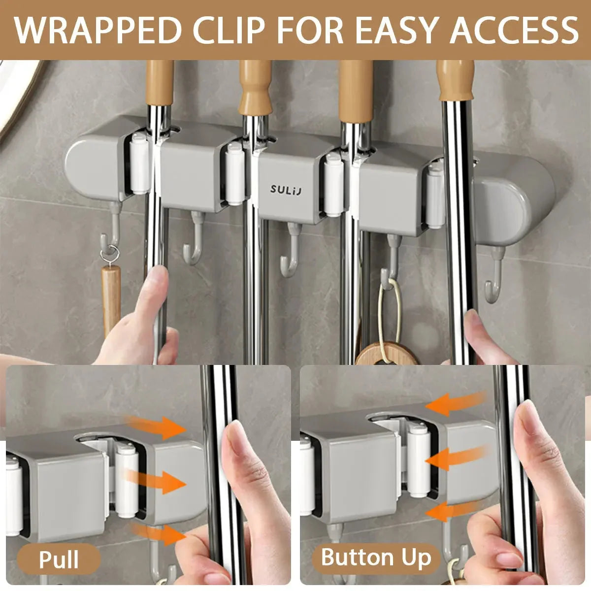 Wall Mount Organizer Space-Saving Non-Slip Clamps