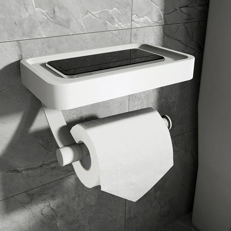 Wall-Mount Toilet Paper Holder Integrated Shelf Rustproof Metal