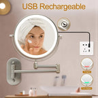 Wall-Mount Vanity Mirror Up To 10X Magnification Rechargeable LED