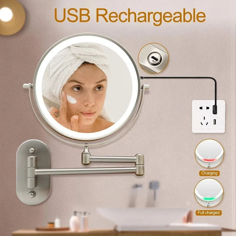 Wall-Mount Vanity Mirror Up To 10X Magnification Rechargeable LED