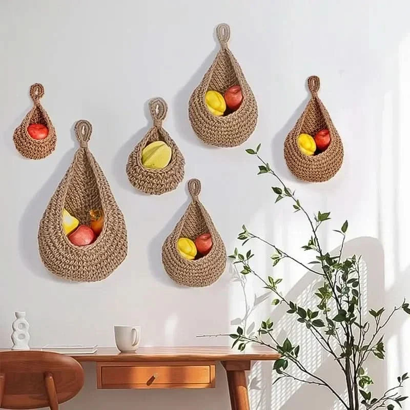 Wall-Mounted Basket Organizer Handwoven Hemp Rope