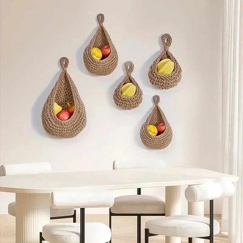 Wall-Mounted Basket Organizer Handwoven Hemp Rope