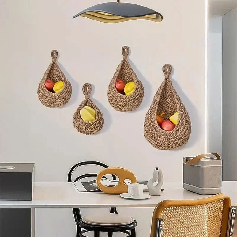 Wall-Mounted Basket Organizer Handwoven Hemp Rope
