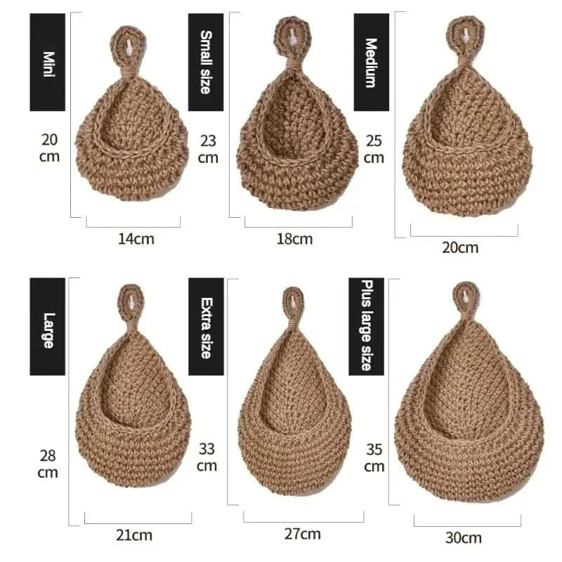 Wall-Mounted Basket Organizer Handwoven Hemp Rope