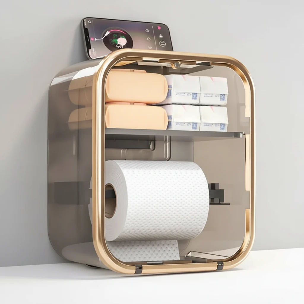 Wall-Mounted Bathroom Organizer No-Drill Toilet Paper Holder & Shelf